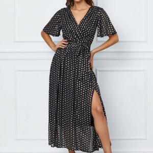 Rochie Moze neagra din voal cu buline