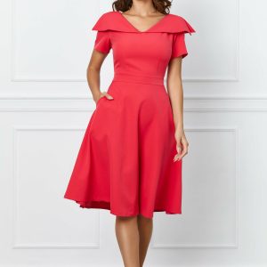 Rochie Moze rosu zmeura cu guler maxi