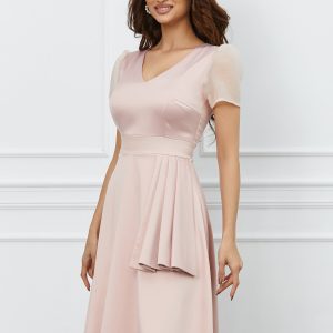 Rochie Moze roz cu volanas in talie