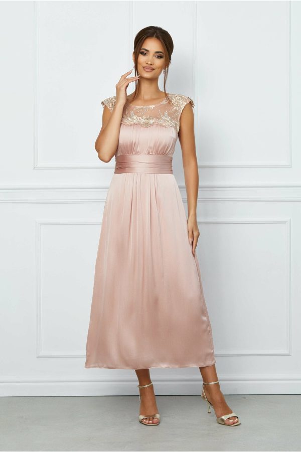 Rochie Moze roz din voal cu broderie la bust