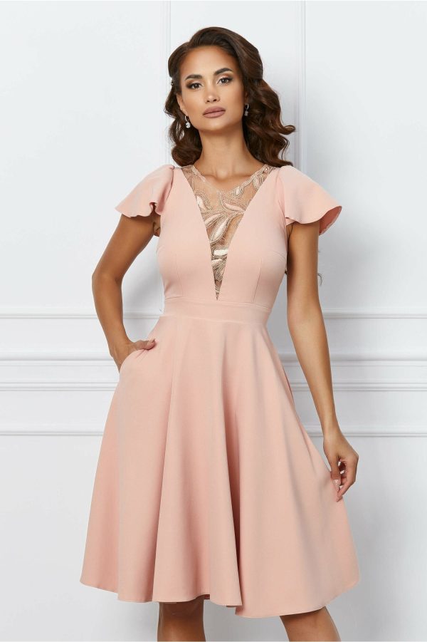 Rochie Moze somon cu dantela la decolteu