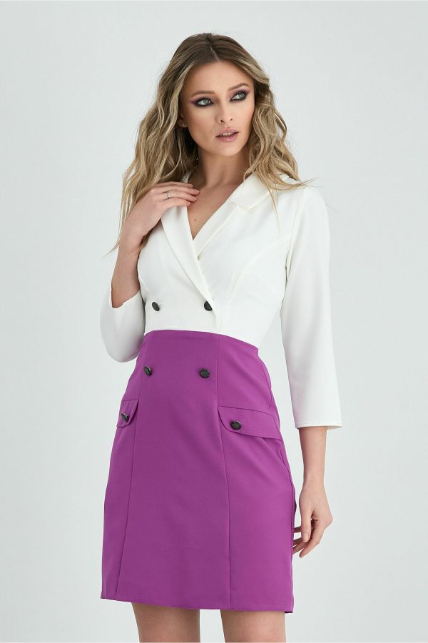 Rochie Moze tip sacou alb-magenta