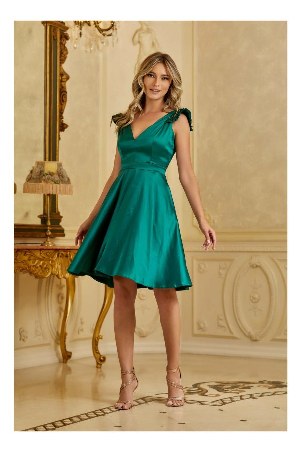Rochie Moze verde cu aplicatii la umeri