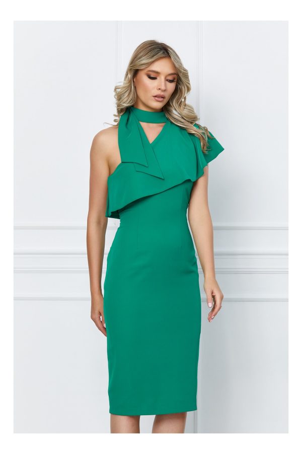 Rochie Moze verde cu guler tip esarfa
