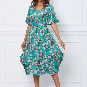rochie-moze-verde-cu-imprimeuri-florale-roz-si-nasturi-la-bust-1056984-850254-4.jpeg Rochie Moze verde cu imprimeuri florale roz si nasturi la bust