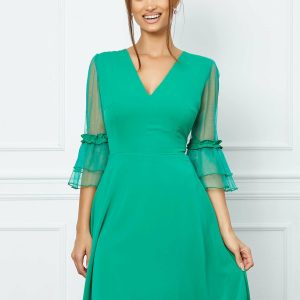 Rochie Moze verde cu maneci clopot