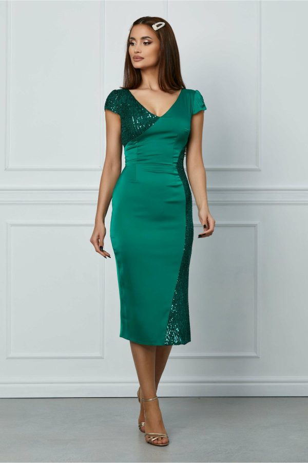 Rochie Moze verde cu paiete pe lateral
