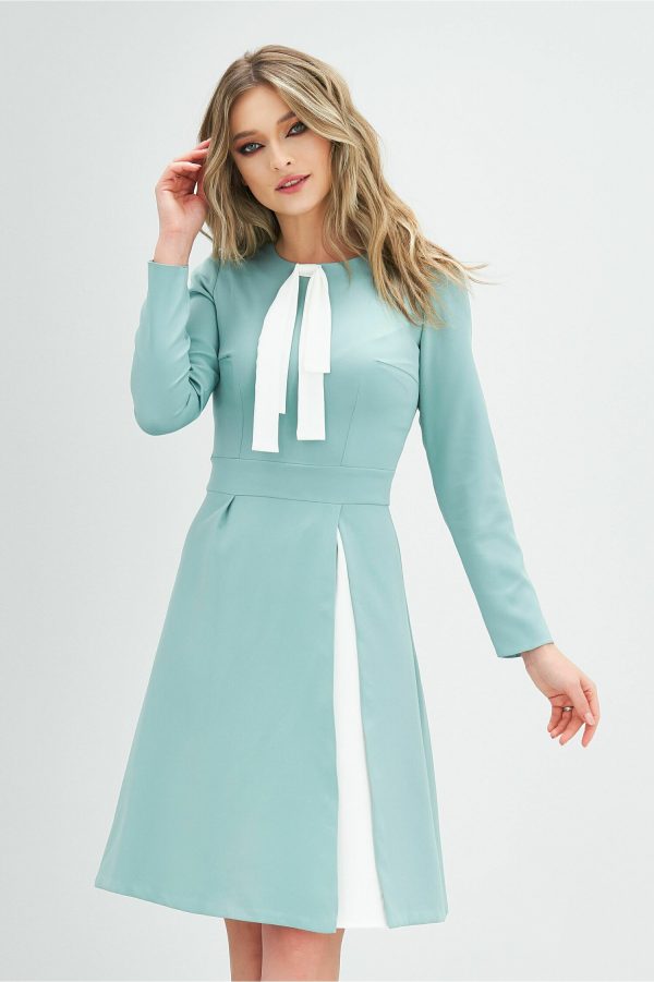Rochie Moze verde mint cu funda la bust