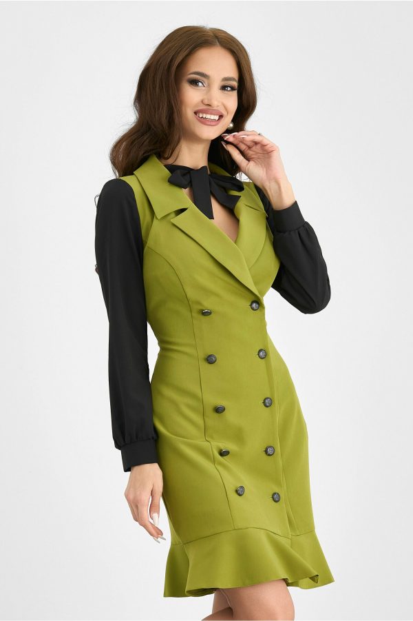 Rochie Moze verde olive tip sacou cu funda la gat