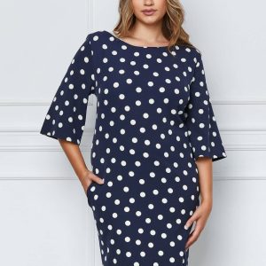 Rochie Nadia bleumarin cu buline albe