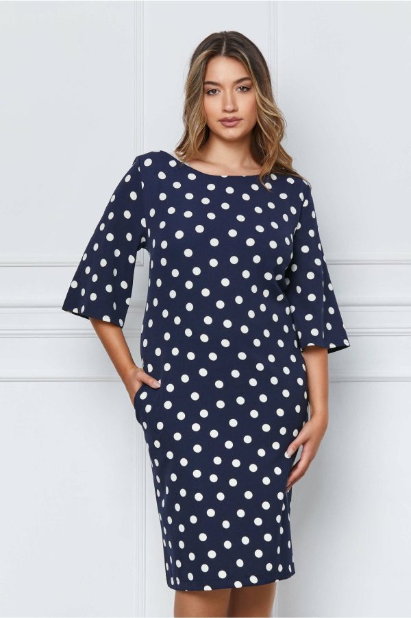 Rochie Nadia bleumarin cu buline albe