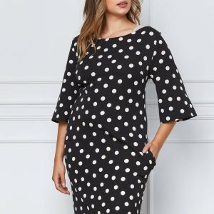 Rochie Nadia neagra cu buline albe