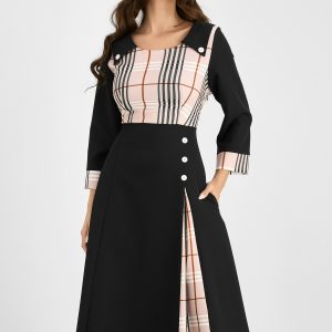 rochie-nicoleta-neagra-cu-imprimeu-beige-la-bust-992808-802449-4.jpeg Rochie Nicoleta neagra cu carouri beige