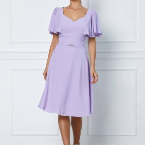 Rochie Nora lila cu volane la maneci