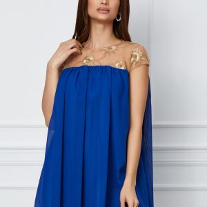 Rochie Nousha albastra cu tulle brodat la bust