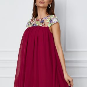 Rochie Nousha bordo cu tulle brodat la bust