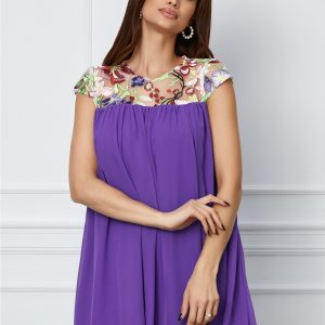 Rochie Nousha mov cu tulle brodat la bust