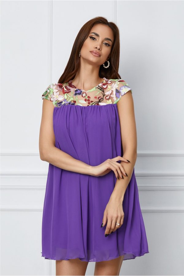 Rochie Nousha mov cu tulle brodat la bust