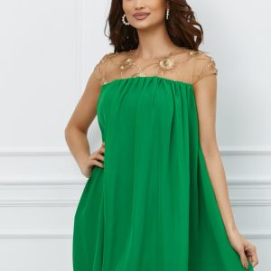 Rochie Nousha verde crud cu tulle brodat la bust