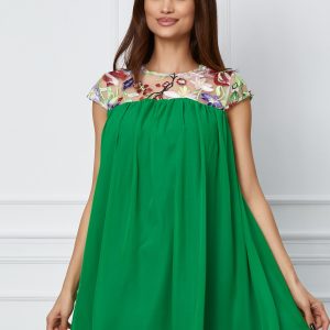 Rochie Nousha verde cu tulle brodat la bust