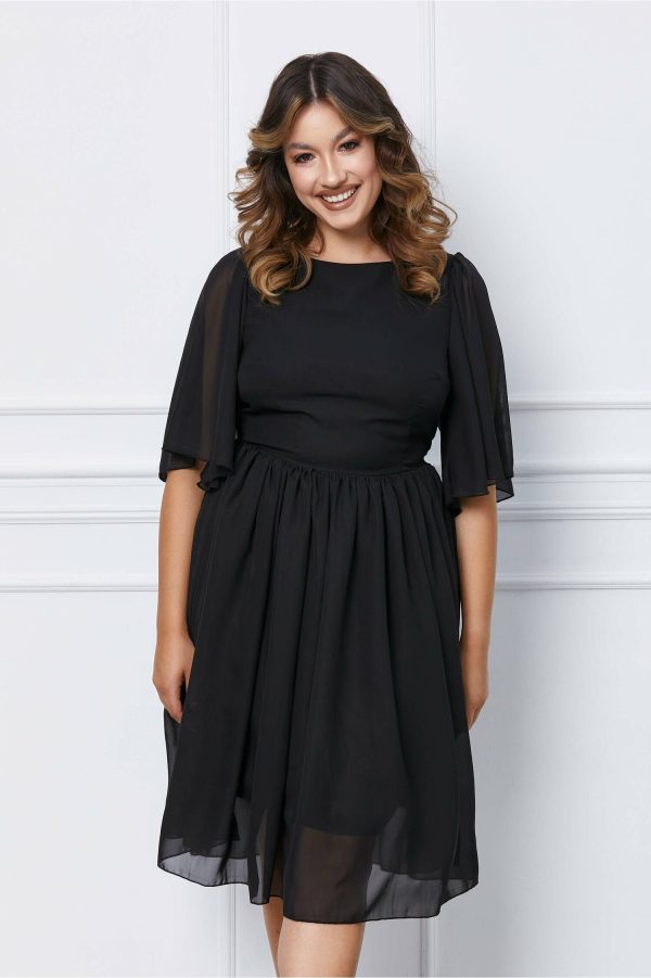 Rochie Pamela neagra din voal cu maneci evazate