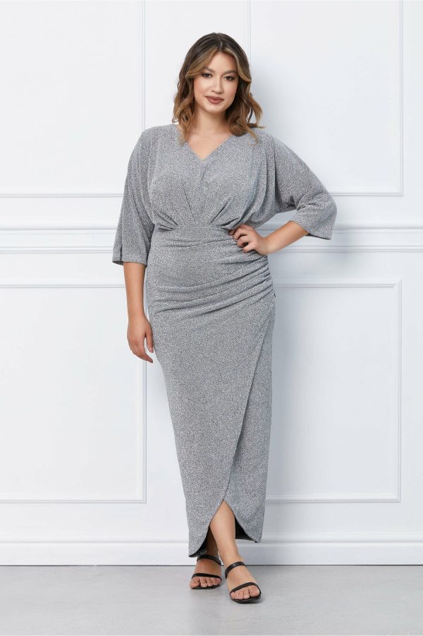 Rochie Pamy agintie din lurex cu fronseu