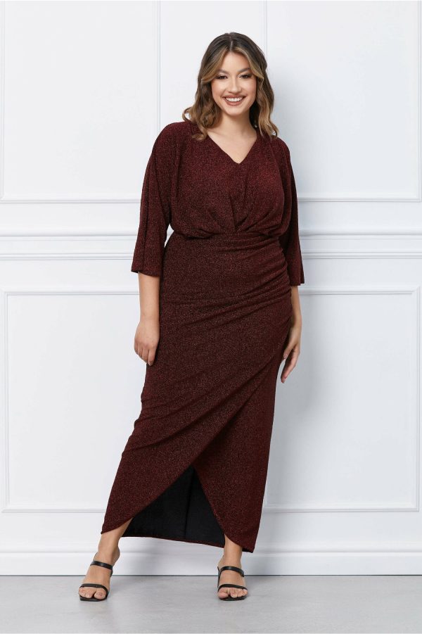 Rochie Pamy rosie din lurex cu fronseu