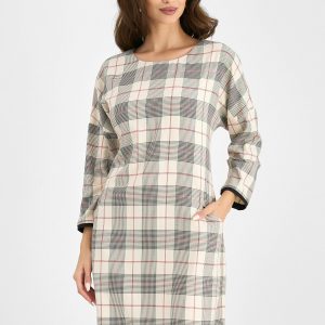 Rochie Petra bej cu imprimeu in carouri