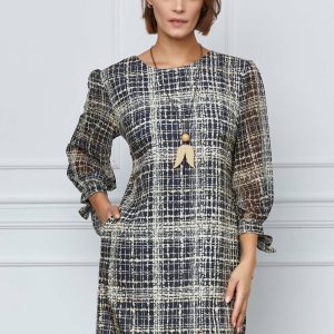 rochie-ramona-neagra-cu-carouri-bej-si-maneci-din-voal-1070874-865059-4.jpeg Rochie Ramona neagra cu carouri bej si maneci din voal