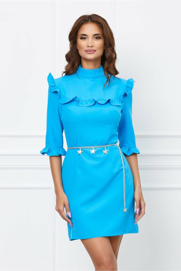 Rochie Roxy albastra cu volanase