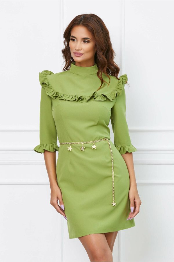 Rochie Roxy verde lime cu volanase
