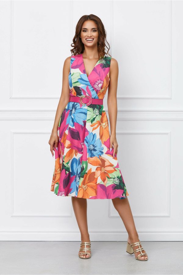 Rochie Sabrina cu imprimeri florale multicolore