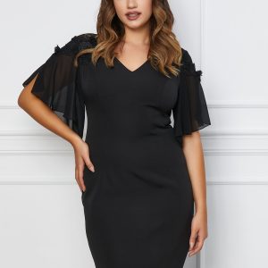 Rochie Samanta neagra cu broderie la umeri