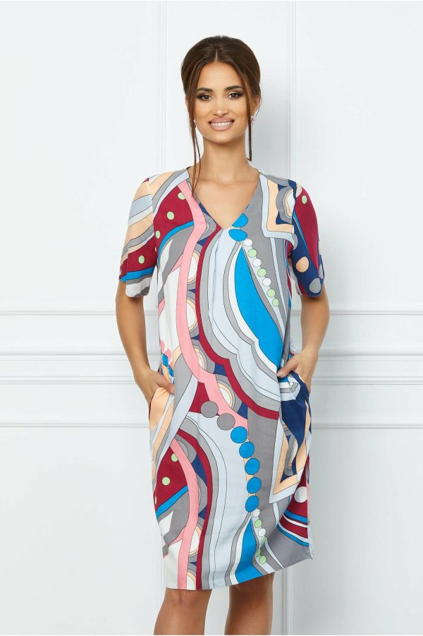 Rochie Sara cu imprimeu divers colorat