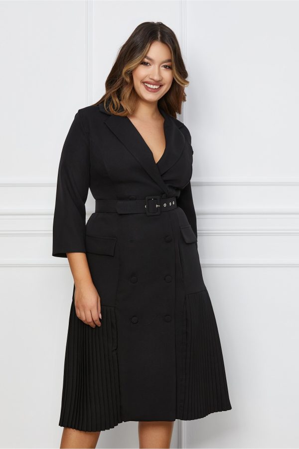 Rochie Sara neagra tip sacou cu o curea in talie