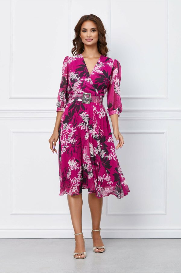 Rochie Serena magenta cu imprimeuri florale