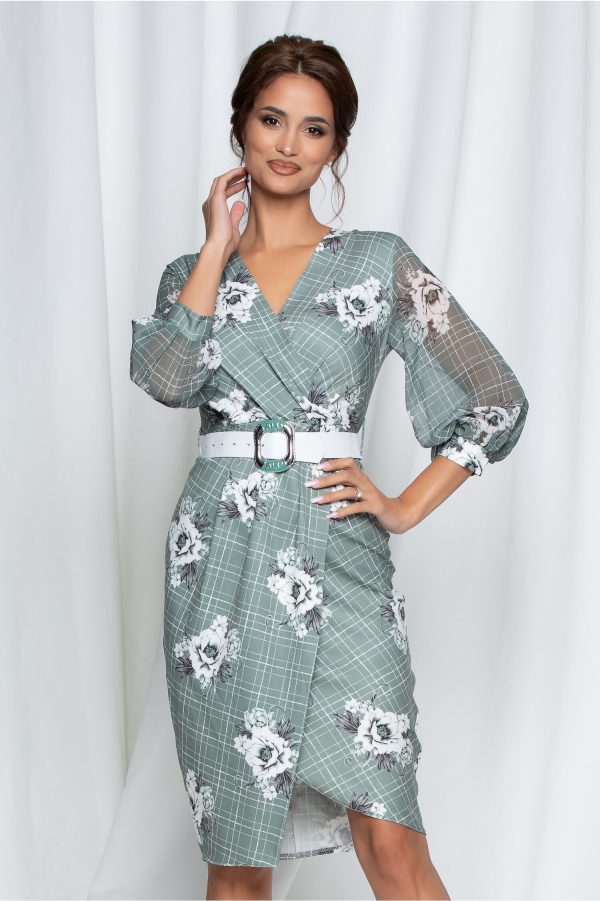 rochie-sima-kaki-cu-carouri-si-flori-935802-742878-4.jpeg Rochie Sima kaki cu carouri si flori