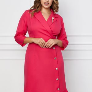Rochie Simina fucsia cu nasturi pe fusta si volan la baza