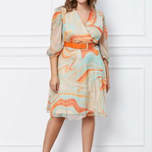 Rochie Sira crem cu imprimeuri orange