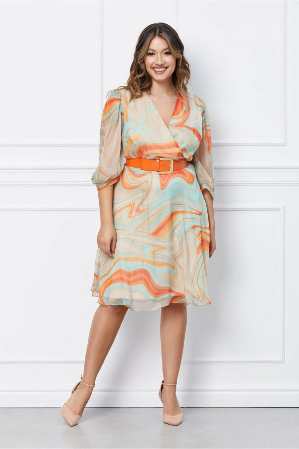 Rochie Sira crem cu imprimeuri orange