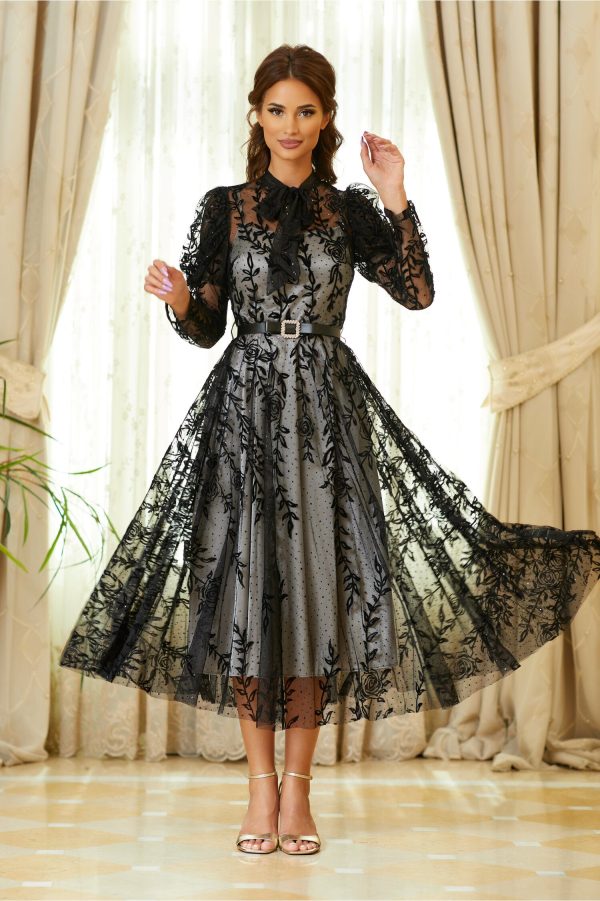 Rochie Sofia neagra cu dublura gri