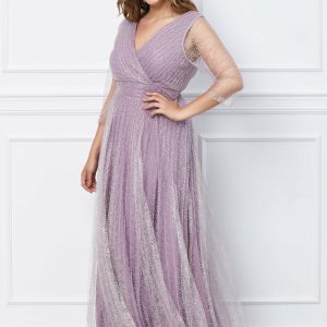 Rochie Sophie lunga lila din fir lurex