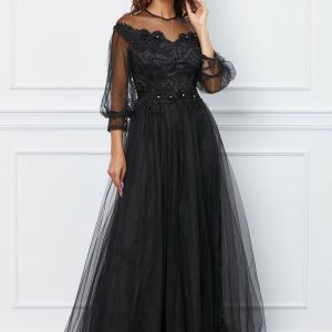 rochie-theo-lunga-neagra-cu-broderie-si-glitter-la-bust-1049466-846792-4.jpeg Rochie Theo lunga neagra cu broderie si glitter la bust