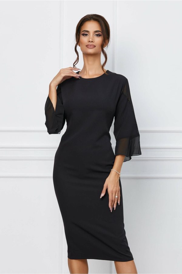 Rochie Yania neagra cu strasuri la maneci