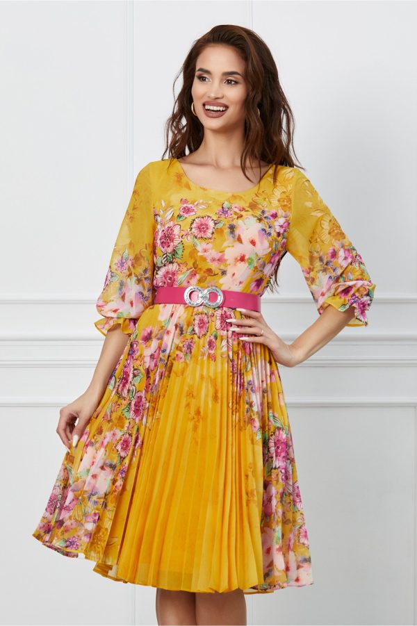 rochie-zina-galbena-cu-imprimeu-floral-roz-1016622-822672-4.jpeg Rochie Zina galbena cu imprimeu floral roz
