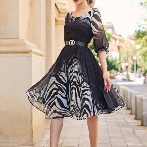 Rochie Zina neagra cu imprimeu zebra bej