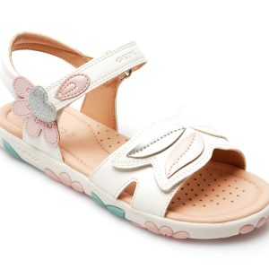 Sandale GEOX albe, J258ZC, din piele ecologica