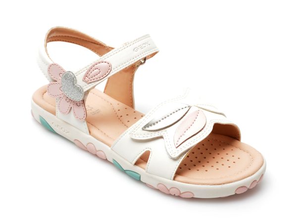 Sandale GEOX albe, J258ZC, din piele ecologica