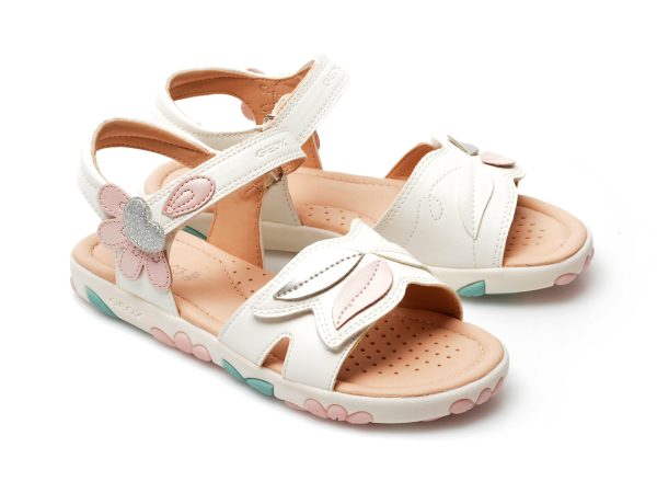 Sandale GEOX albe, J258ZC, din piele ecologica