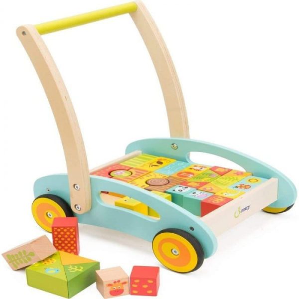 Antemergator cu cuburi de construit, Baby Walker Forest, din lemn
